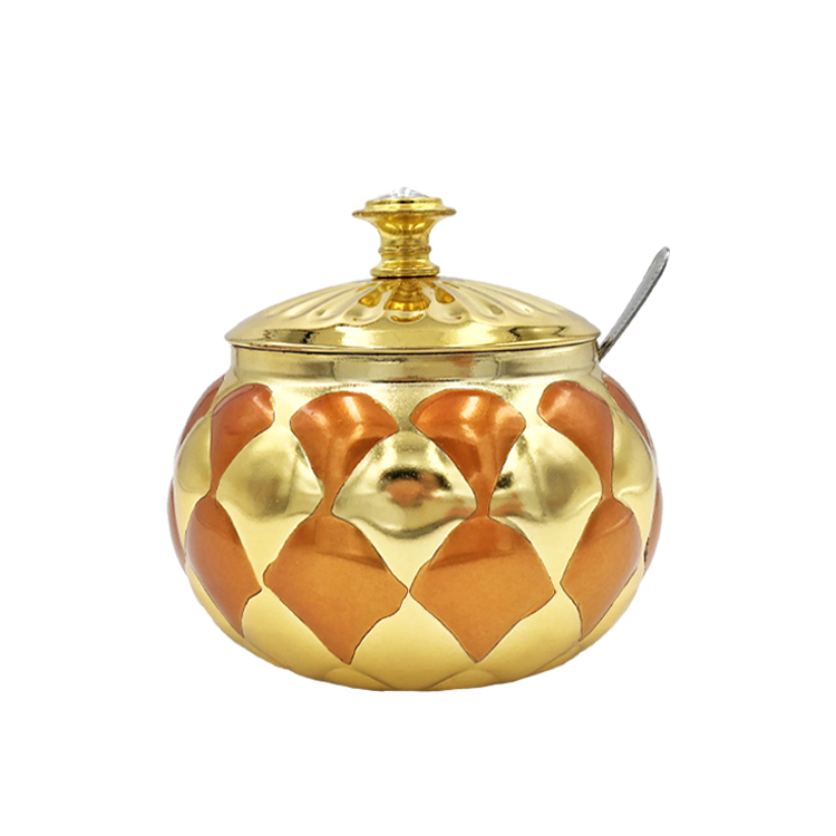 Arabic turkish colored seasoning sugar pot with spoon and lid stainless steel sugar bowl