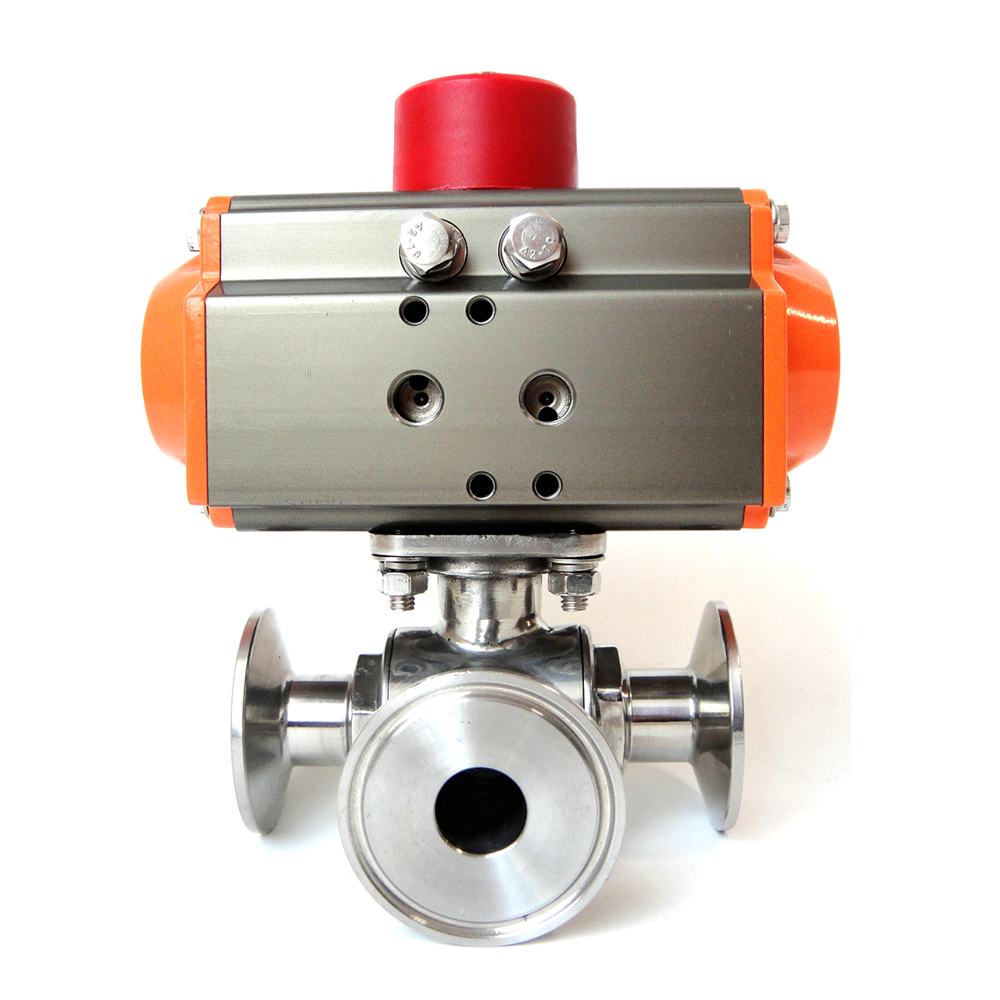 3 Way SS304 L/T Type Pneumatic Actuator Sanitary Ball Valve