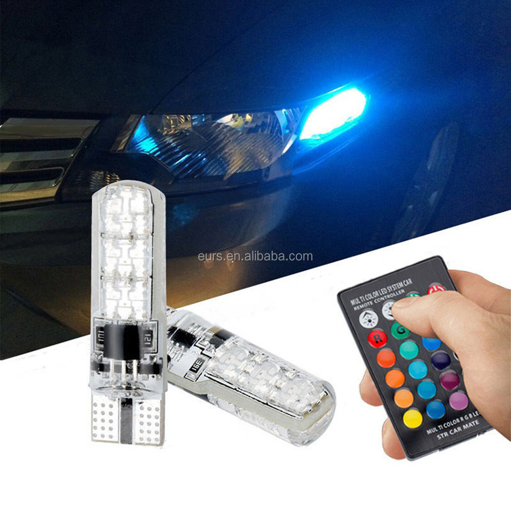 T10 W5W 5050 6SMD 1,32 W 12V автомобильный светодиодный цветной RGB маленький светильник для номерного знака Взрывная вспышка силиконовый широкий светодиодный светильник