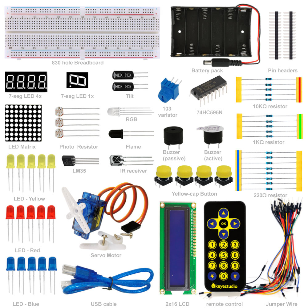 Электронные компоненты Keyestudio, базовый проект, стартовый набор для Arduino, набор для самостоятельного обучения
