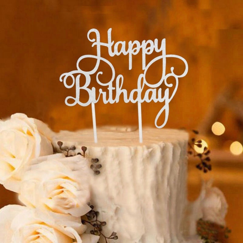 Happy Birthday cake Laser Cut Glitter Paper Cake topper
