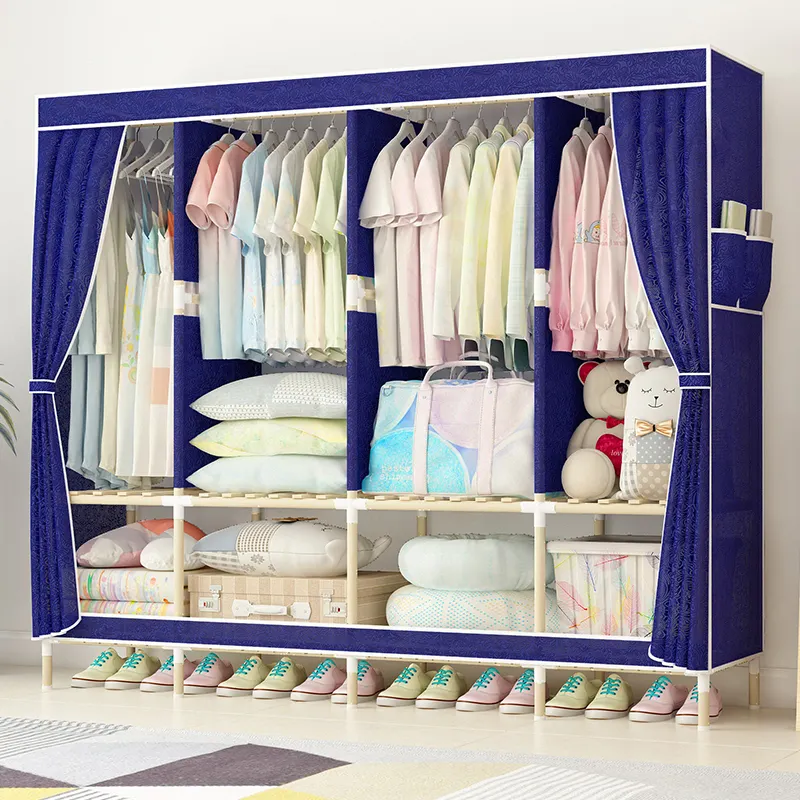 simple open door Relief cloth simple wardrobe & Firm and practical portable folding wood portable wardrobe