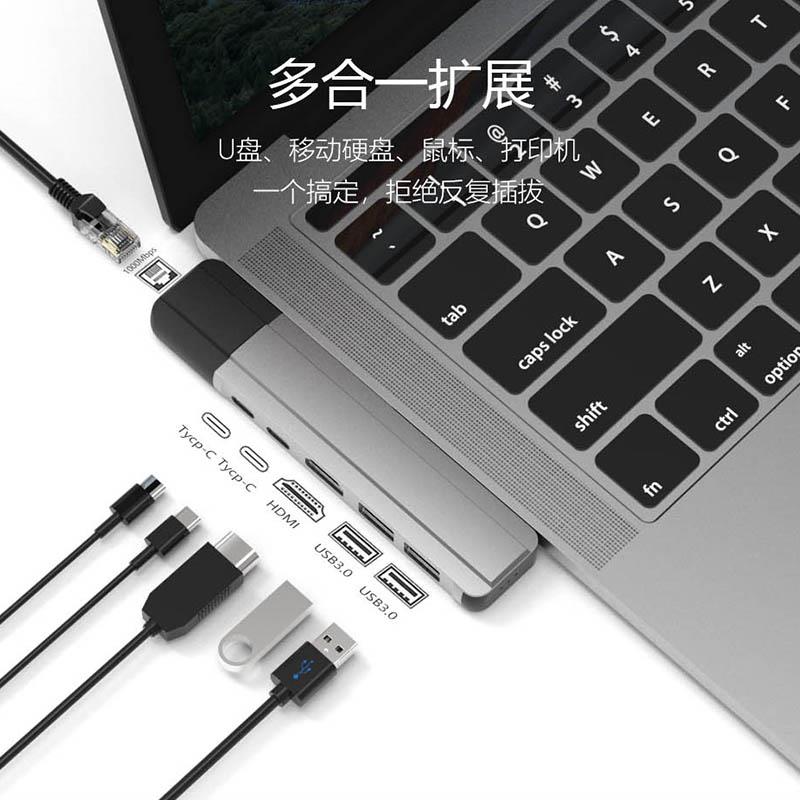 6 в 2 двойной адаптер типа c с HDTV RJ45 2USB 3,0 Thunderbolt 3 концентратор для Macbook Pro 13 "15"