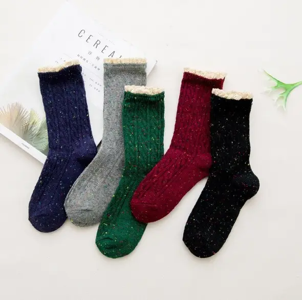 Women Japanese vintage point lace stockings preppy style socks for lady