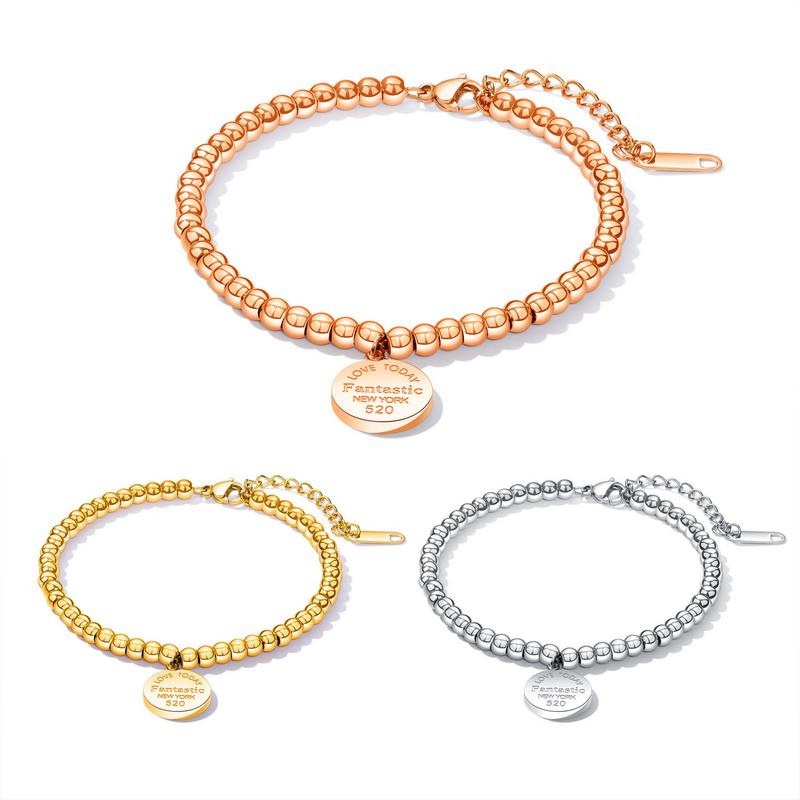 YK Korean Hot Sale Stainless Steel Simple Rose Gold Beaded Round Card Love Couple Bracelet Jewelry