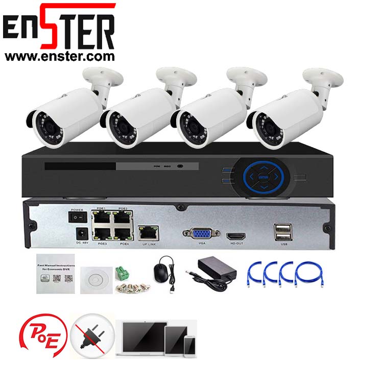 ENSTER профессиональная уличная ip-камера Full HD 1080P, система видеонаблюдения с 4ch POE NVR, комплект видеонаблюдения