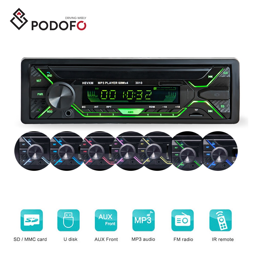 Podofo автомобильный Радио стерео плеер Bluetooth Авторадио телефон AUX-IN MP3 FM/USB/1 Din/пульт дистанционного управления 12V автомобильный аудио стерео Авто плеер