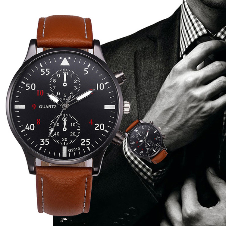 Retro Design Mens NEW Top Brand Sports Clock Analog Leather Quartz Wrist Watches Men Watches