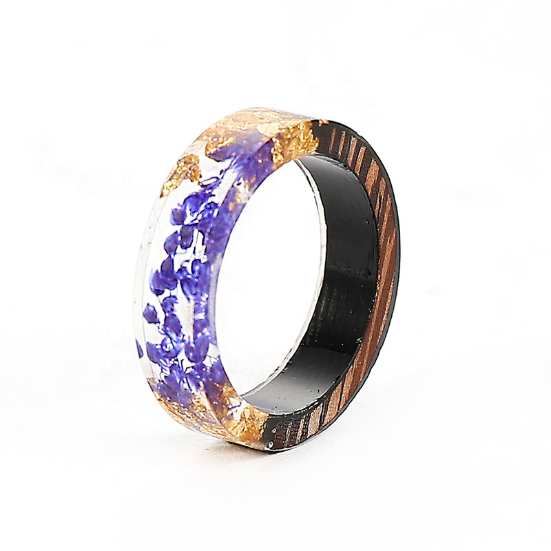 New Arrival Wooden Round Rings Vintage Clear Wood Resin Handmade Dried Flower Epoxy Rings For Women Men Party Jewelry