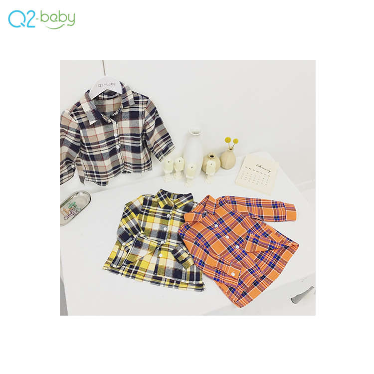 Q2-baby одежда для детей ясельного возраста, футболки с длинным рукавом из хлопка одежда в клетку для маленьких девочек; Длинная одежда рубашки для мальчиков