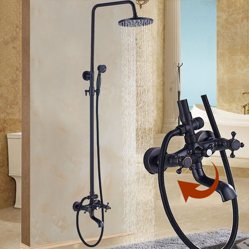 Dual Handle Bath Shower Faucet In Wall Rainfall Brass Shower Mixers with Hand Shower Brass Commodity Shelf 30cm Extend Tube