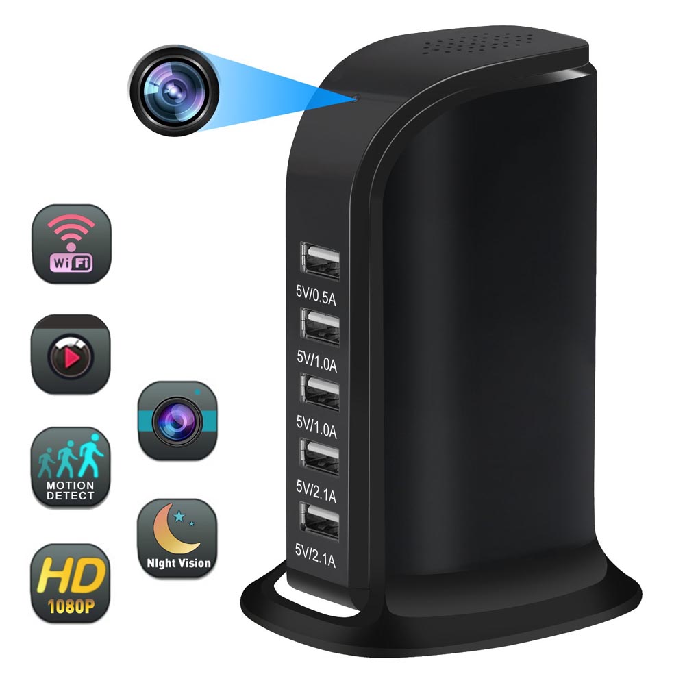 Скрытая Wi-Fi камера с зарядным устройством USB, мини-камера HD 1080P с 5 портами, Настольная зарядная станция, домашнее наблюдение, ночное видение, DVR PQ542