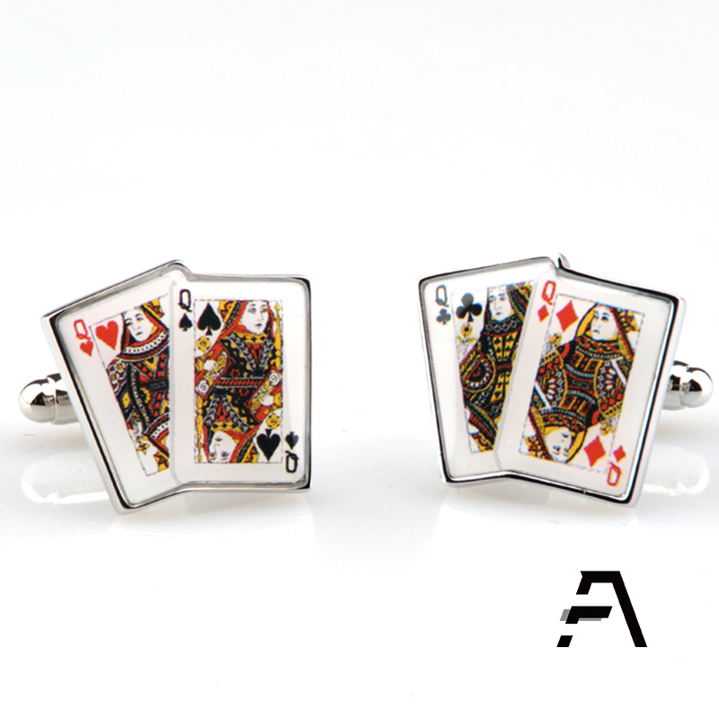 Запонки для покера с четырьмя игральными картами Queen 4
