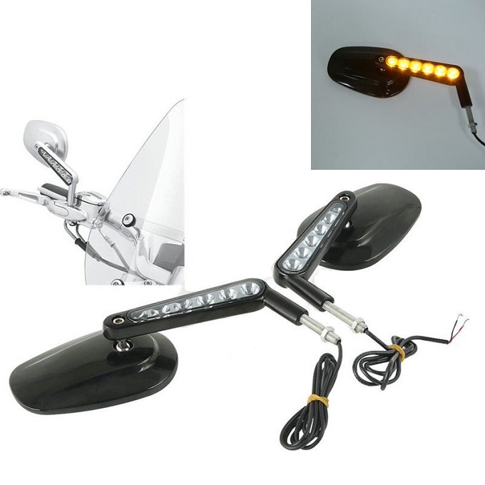 Motorcycle Rear View Mirrors Side Mirror W/ LED Turn Signals Light Fit For Harley Davidson VRSCF 2009-2017