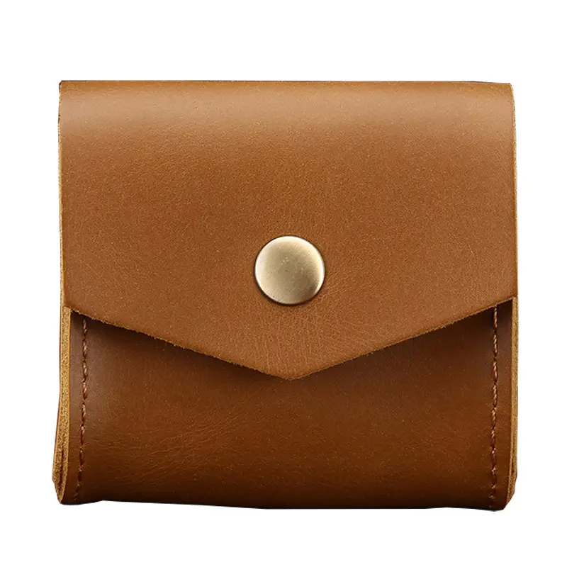 Genuine Leather Coin Purses Vintage Style Crazy Horse Mini Wallets Bag With Hasp For Earphone Cash Data Cable Keychains