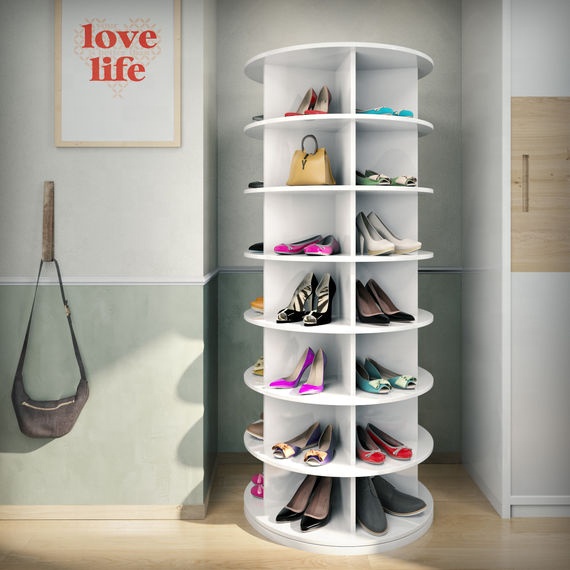 SG-LL50 wooden 7 Open tier Rotation Shoe Rack