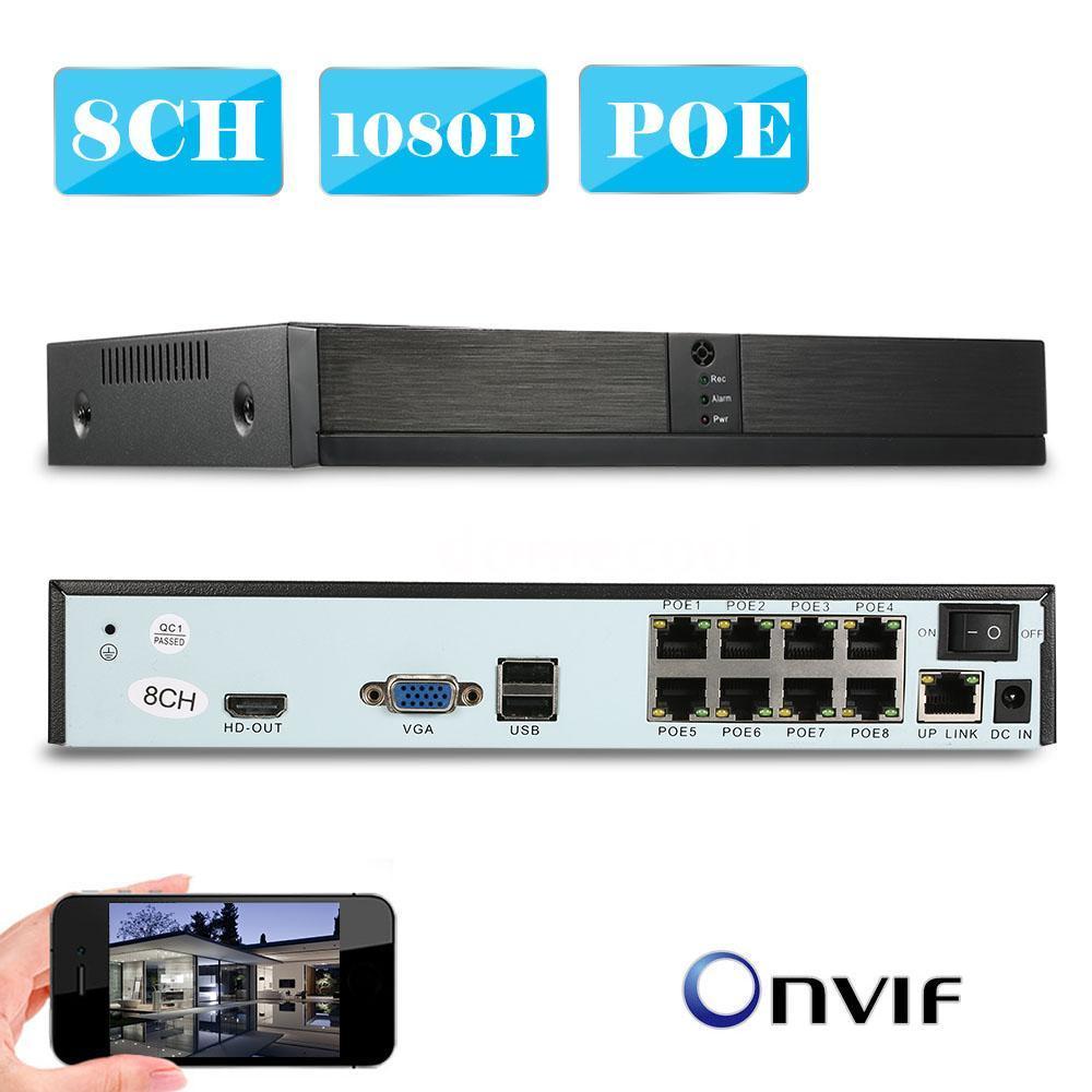 8CH HD 1080P POE NVR Network Video Recorder Onvif P2P Cloud APP Motion Detection