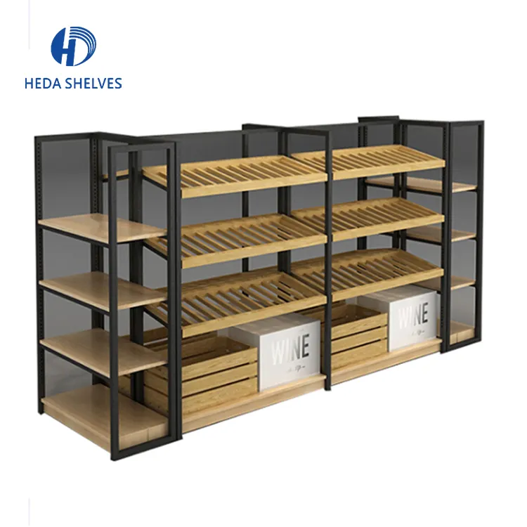 Wholesale steel and wood convenience store display shelf and rack