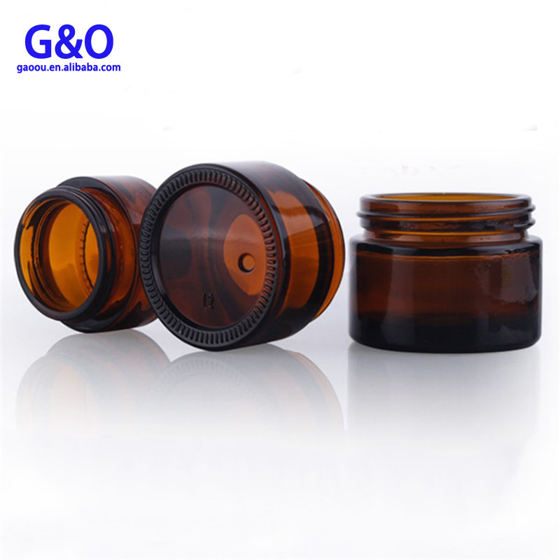 Wholesale 20ml 30ml 50ml Dark Amber Cosmetic Glass Cream Jars with Black Screw Cap