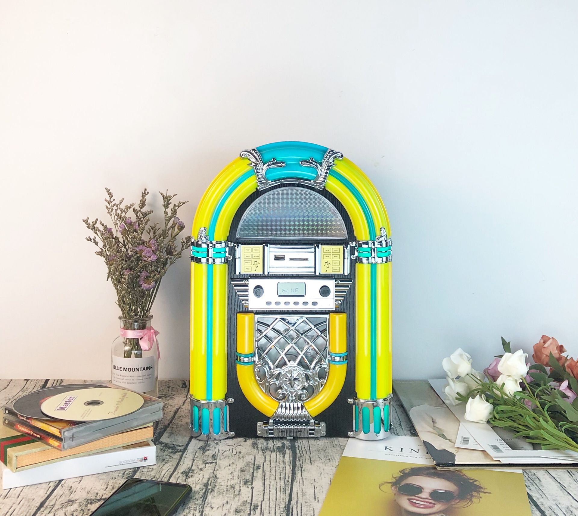 Цифровой bluetooth-динамик jukebox Настольный CD-плеер с mp3 CD, USB/SD, FM, AUX, bt