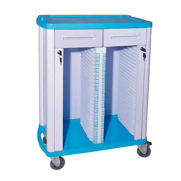 Lightweight double rows 50 shelves patient record holder trolley hospital troelly abs trolley