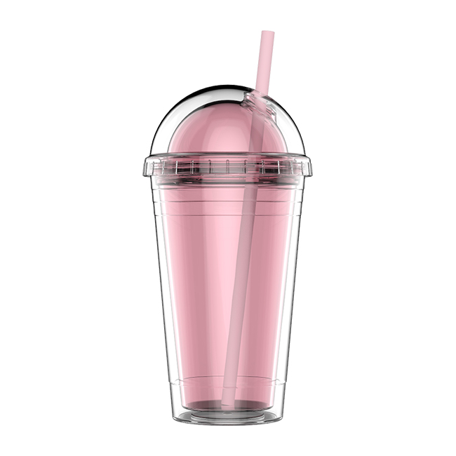 Custom logo 16oz Clear Reusable Cup Colored Double Wall Acrylic Plastic Tumblers with Lid and Straw