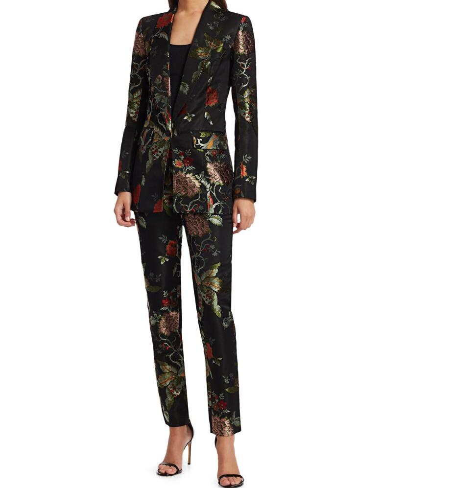 Customized New Design Botanical Jacquard Satin tuxedo women suits