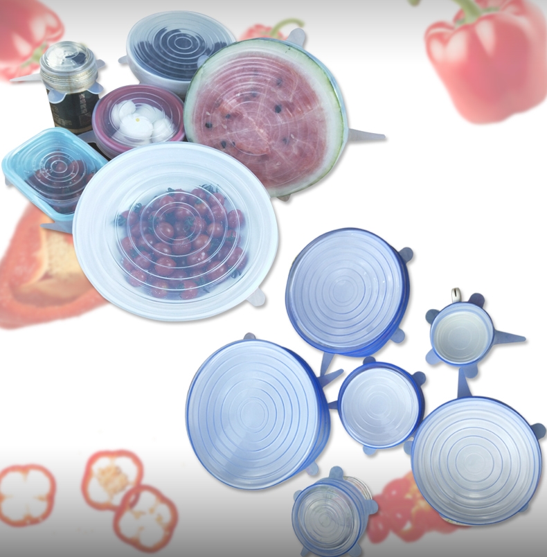 Силиконовые растягивающиеся крышки LFGB, контейнер для пищевых продуктов различных размеров, 6 шт. в упаковке для сохранения свежести еды