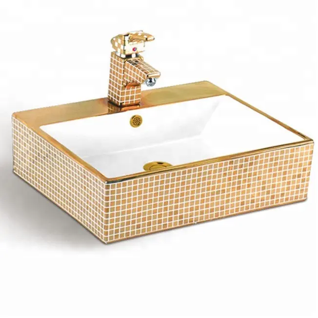 foshan five star hotel bathroom gold mosaic ceramic fancy wash basin