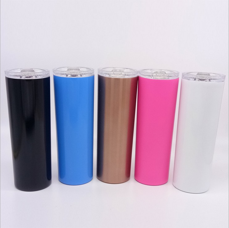 20oz colourful stainless steel skinny tumbler wholesale double wall insulated vacuum water tumbler with lid and straw