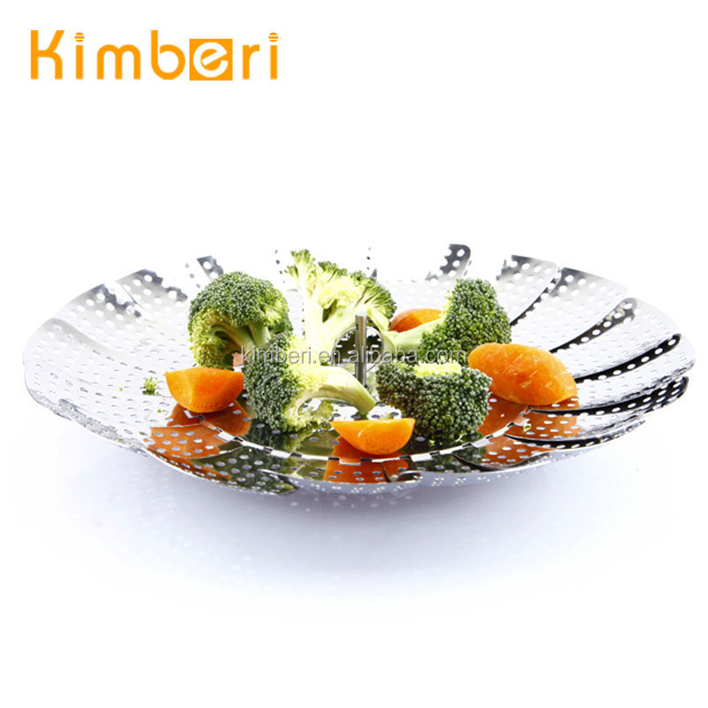 high quality stainless steel foldable vegetable steamer basket with silicone foot