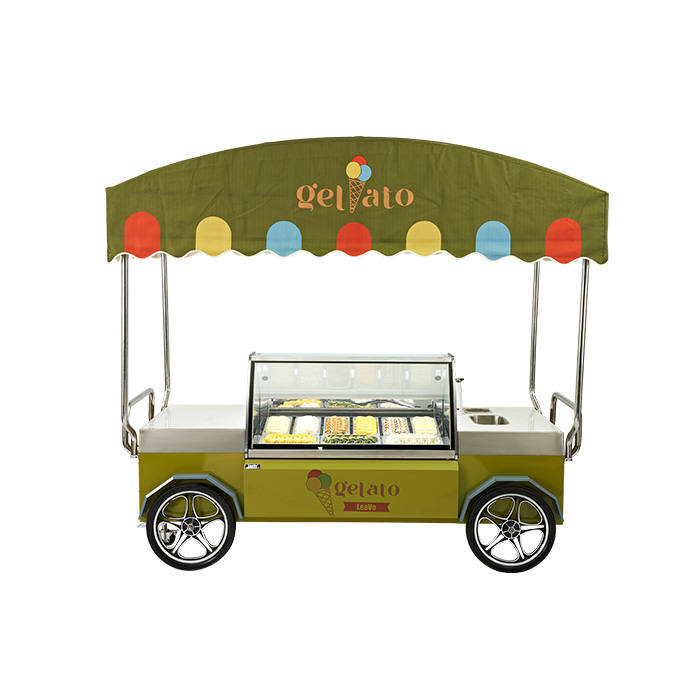 Commerical Italian Gelato Glass 18 Plates Ice Cream Cart With Showcase