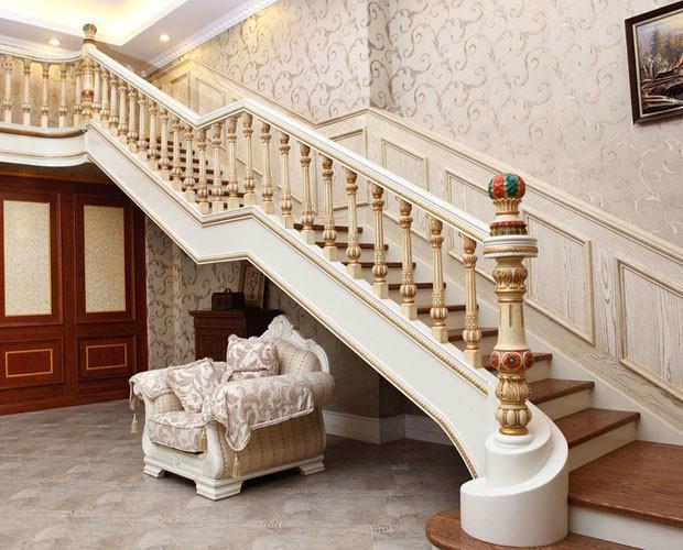 Роскошная золотая лестница цвета слоновой кости, прямая лестница, французская деревянная лестница
