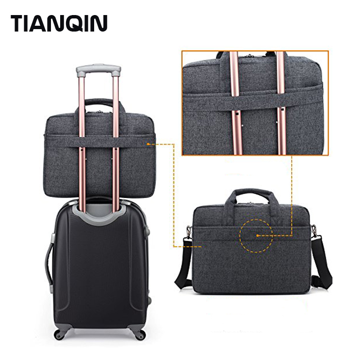 Multi-compartment Briefcase Grey Nylon Shoulder Bag for Laptop