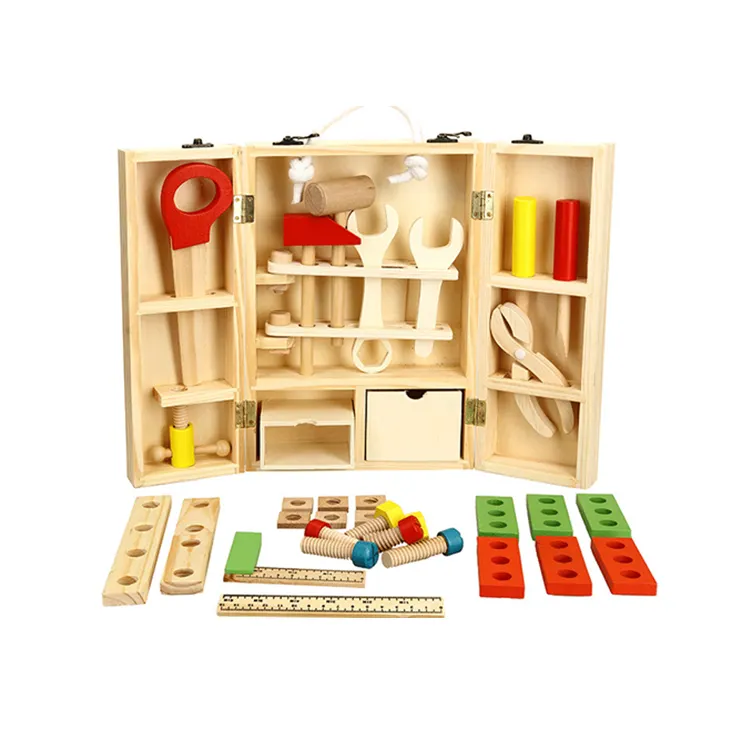 Portable Pretend Role Play Wooden Toy Tool Set