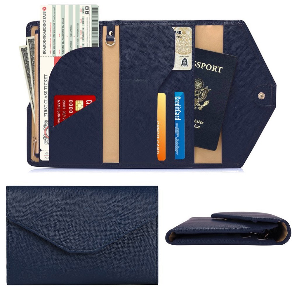 RFID Blocking Genuine Leather Passport Holder Case Multi-function Passport Visa Wallet Card Organizer Bag