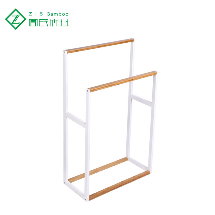 Wholesale Free standing Solid Natural Bamboo Bath Towel Rack For Bathroom