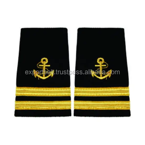 Epaulette Naval Slip on Black cloth, Anchor 2 Bars French Gold Braid