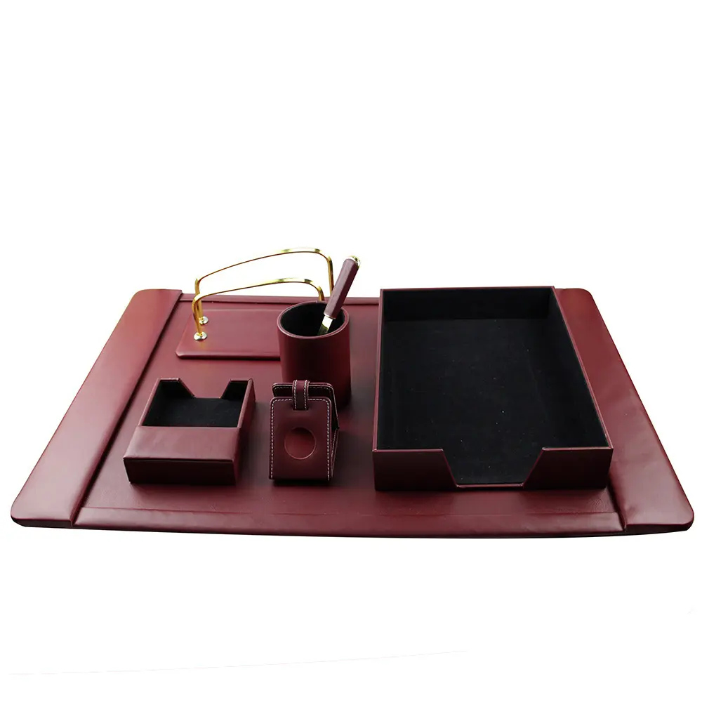 China Manufacturer Luxury Leather Office Desktop Set desk organizer