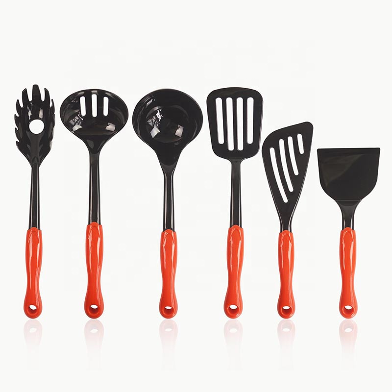 Fashion Design Black and Red 6- Piece Nylon Kitchen Utensils Set with PP Plastic Handle
