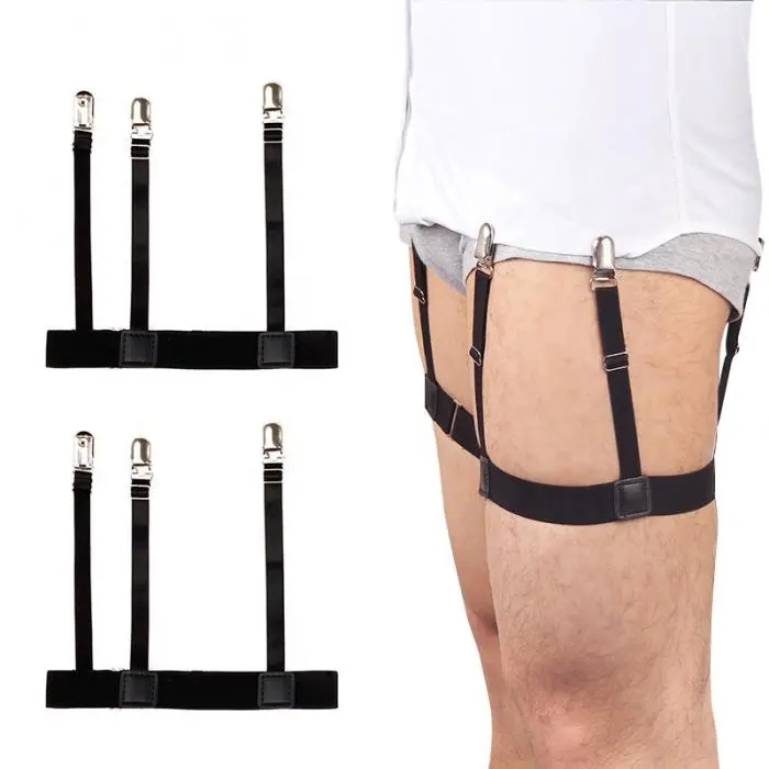 FY fashion 2 Pcs Men Shirt Stays Belt with Non-slip Locking Clips Keep Shirt Tucked Leg Thigh Suspender Garters Strap