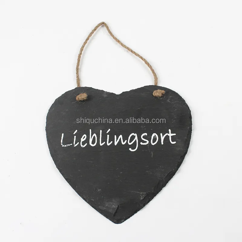 Natural stone craft customized heart shape black slate hang tags