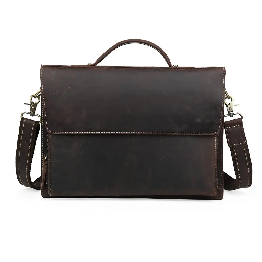 Crazy Horse Leather Messenger Bag Briefcase 13'' Laptop Tote Shoulder Bag For Men