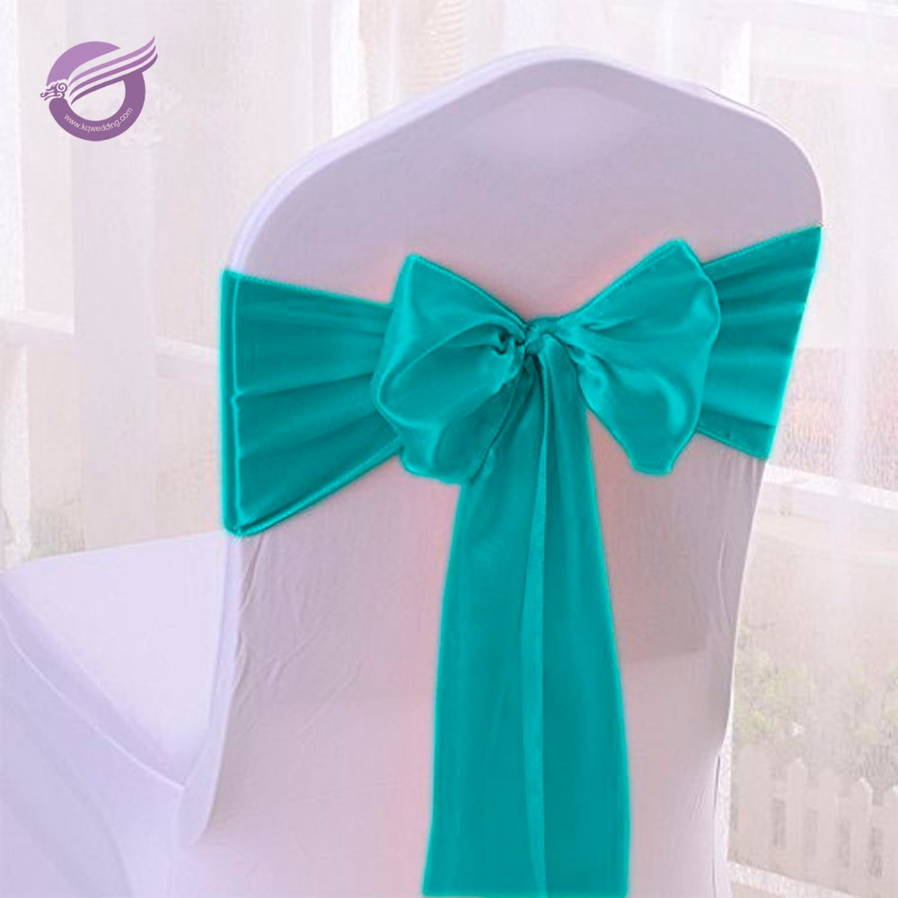 BS00042 angled ends shiny satin teal chair sashes