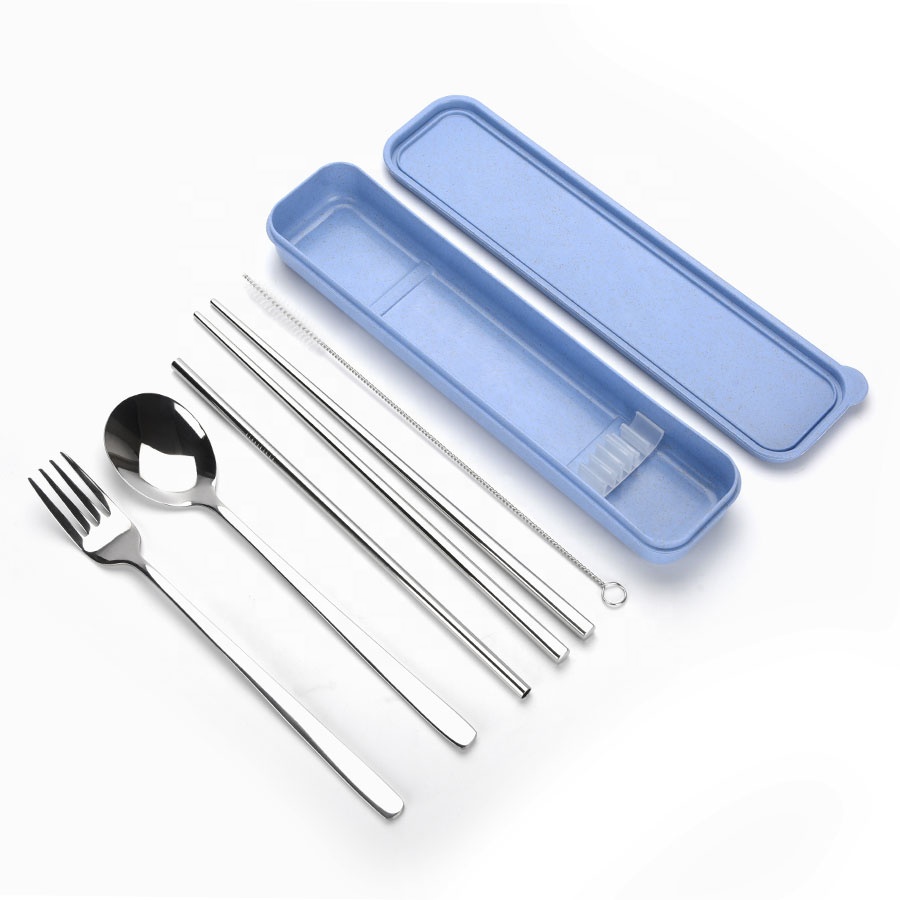 High Quality Portable metal spoon fork chopsticks straw set tableware for march expo