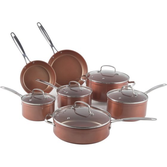 Durable Forged Die Casting Aluminum Home Kitchenware Set with SS Handles Food Grade Copper Non Stick Cooking Pan and Pot Set