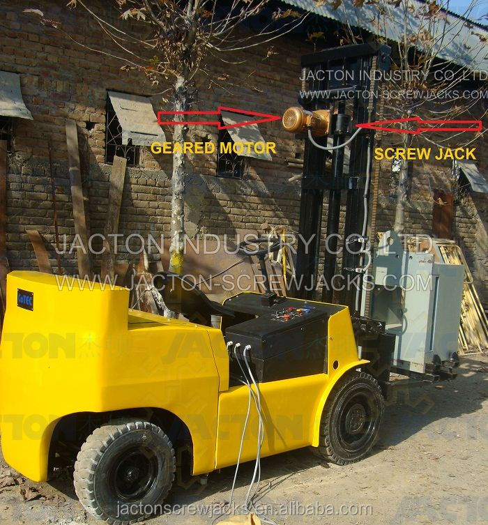 Сингапур клиент низкая скорость JTW-10T Червячная Шестерня приводом моторизованный винтовой домкрат для электрических вилочных погрузчиков
