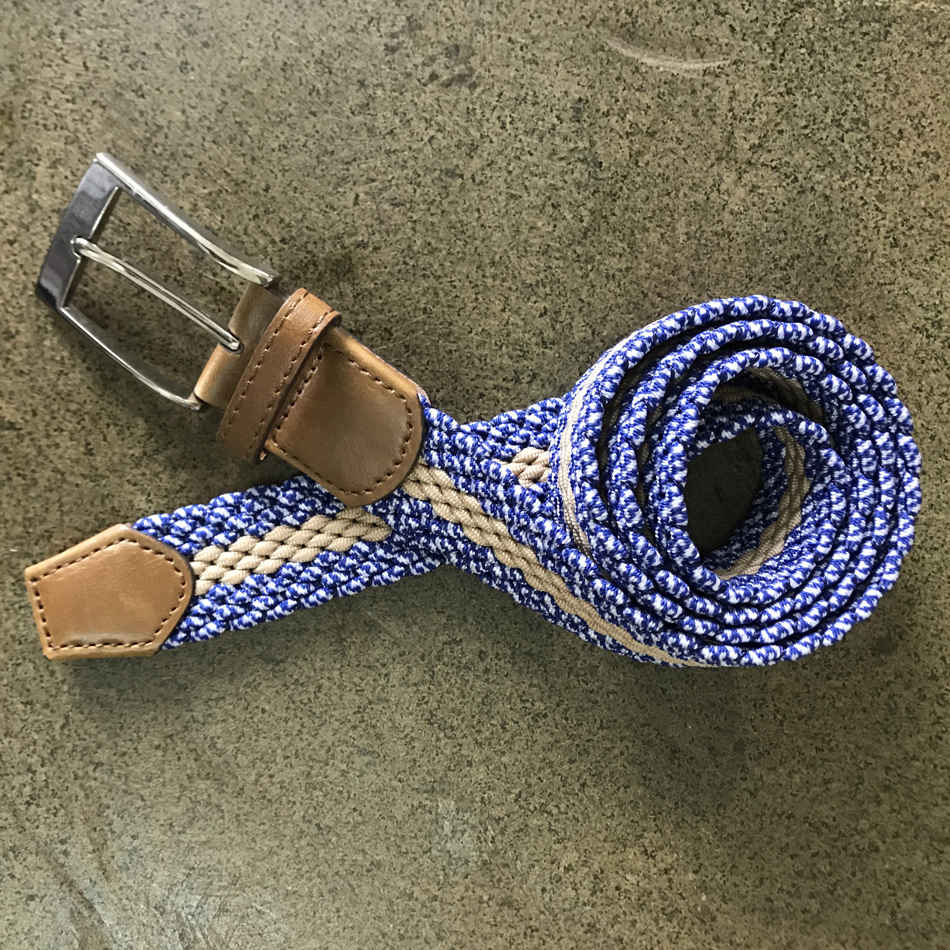 beige blue white color belt woven by machine