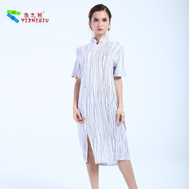 YIZHIQIU Oem новый дизайн полосатый узор длинный Qipao