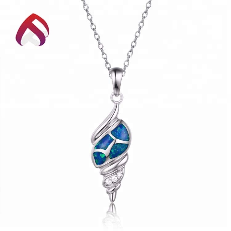 925 silver & Blue-Зеленый Огненный Опал спираль раковины кулон ювелирные изделия
